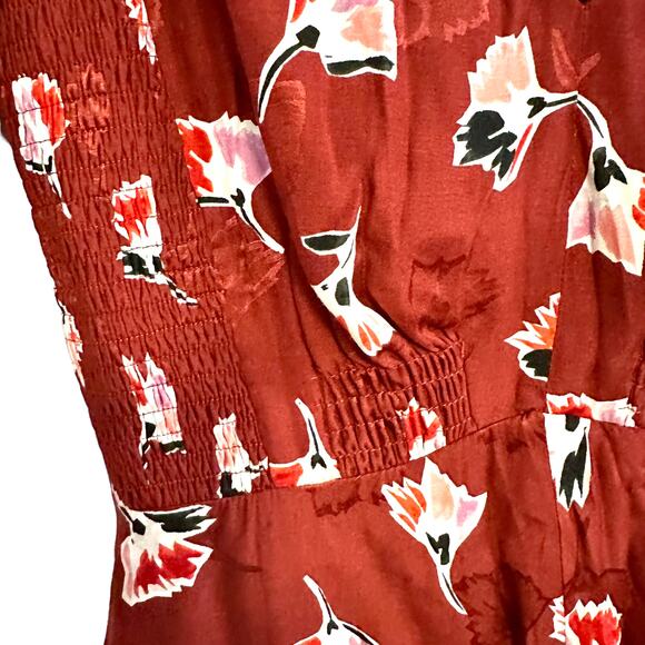 Rebecca Taylor Paintbrush Floral Silk Blend Dress Cabernet Combo - Picture 5 of 11